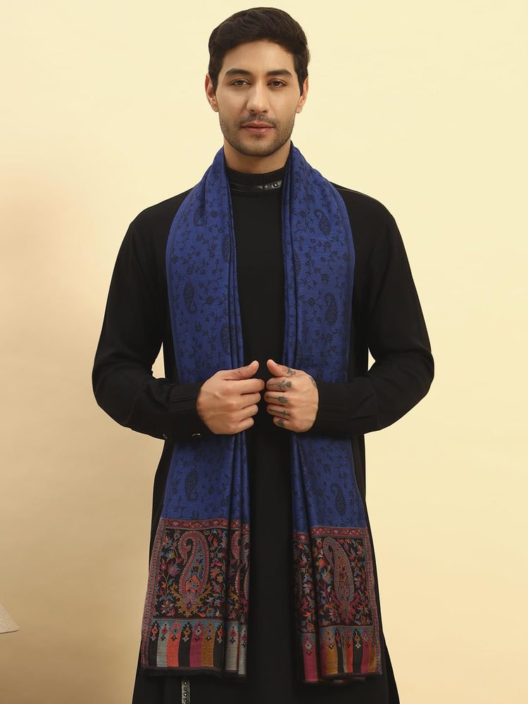 Pashmoda Men Gulpari Kaani Stole, Authentic Kashmiri Luxury Pashmina Style Shawl, Stole, Small Size Gents Lohi, (Size 28x80 Inches)