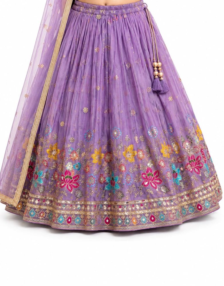 Girls Soft Sindur Silk Embroidered Lehenga Choli with Dupatta Set