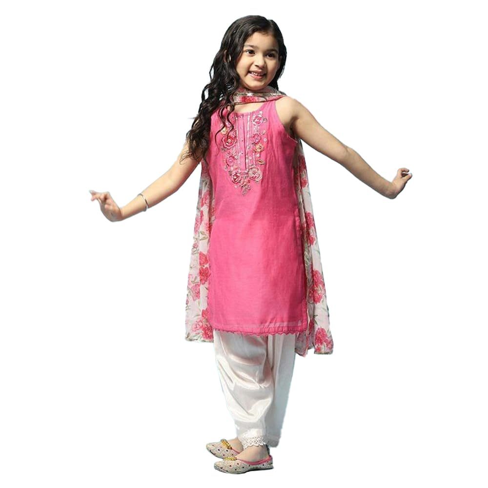 BIBA Girl Cotton Straight Solid Suit Set