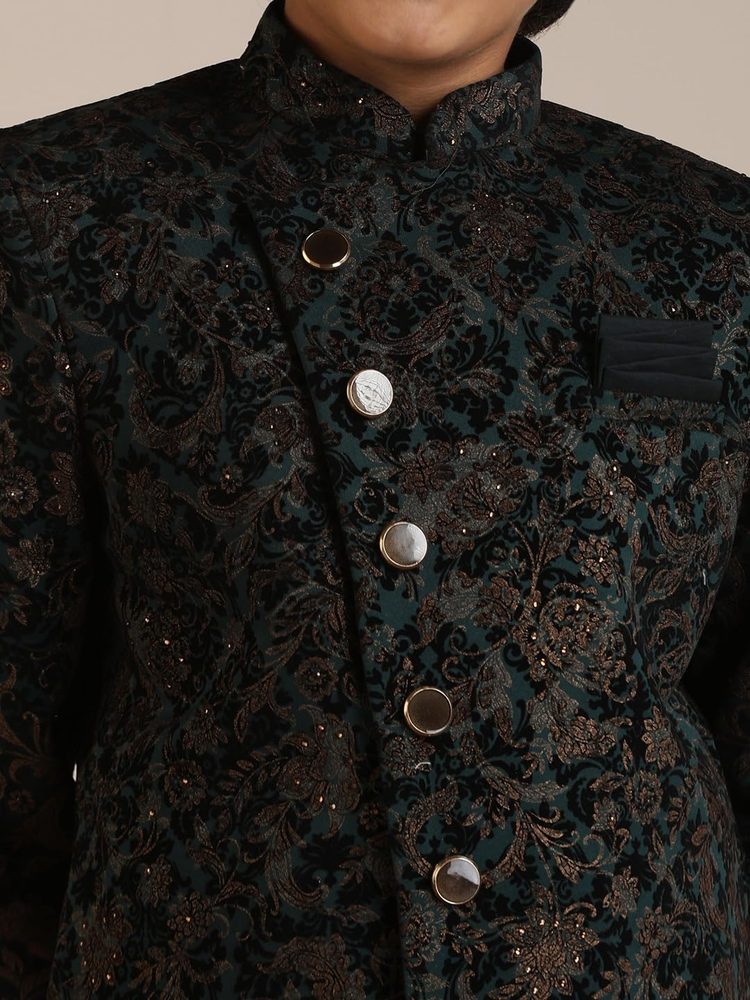 Manyavar Boys Blue Velvet Indo Western Patiala Set