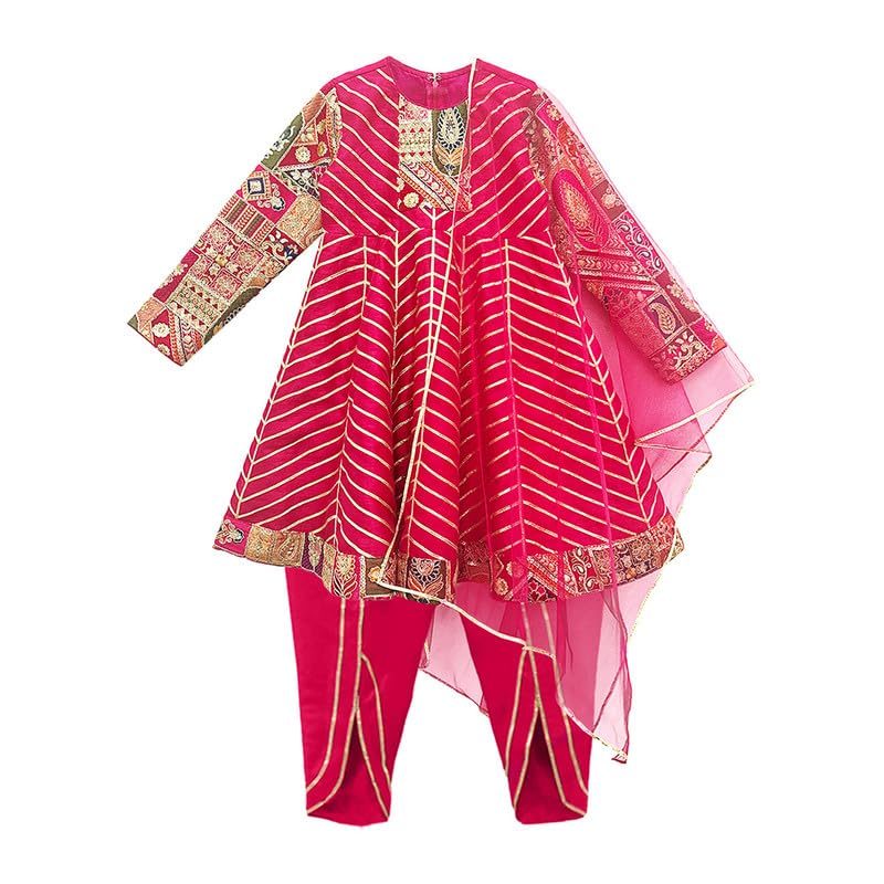 Girl's Raw Silk Gota Embroidered Dhoti Set For Girls | Dhoti Set Designer Indian Ethnic Wear for Girls
