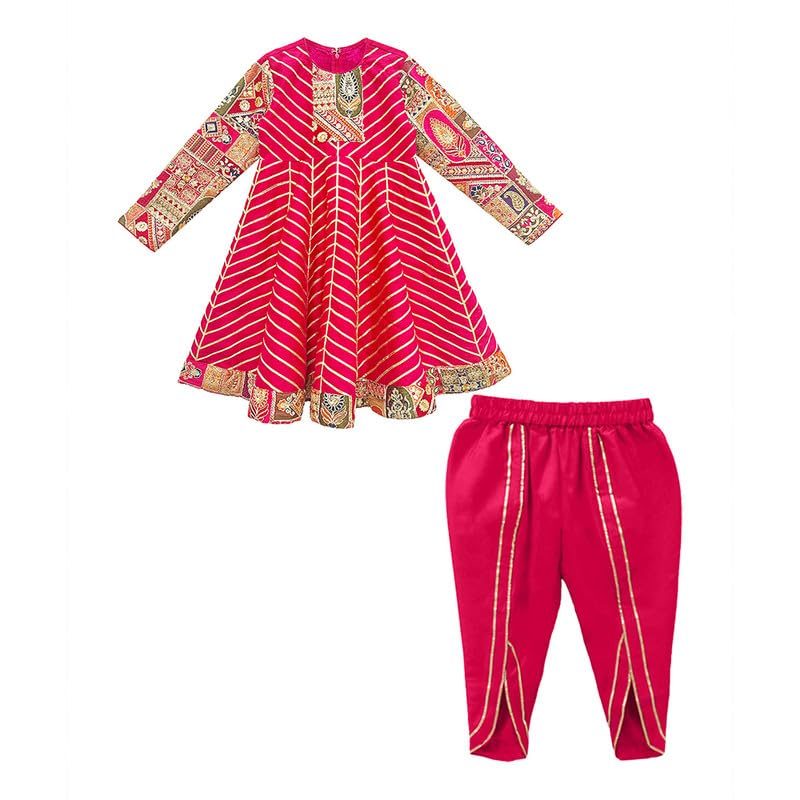 Girl's Raw Silk Gota Embroidered Dhoti Set For Girls | Dhoti Set Designer Indian Ethnic Wear for Girls