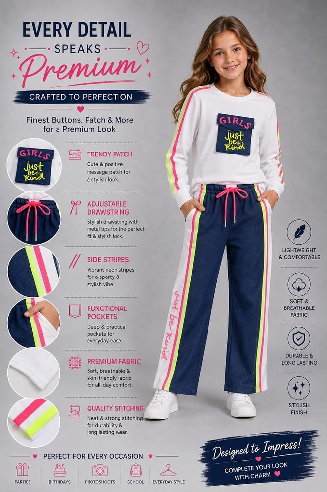 Girls Cotton Lycra Co-Ord Set with Denim Pants
