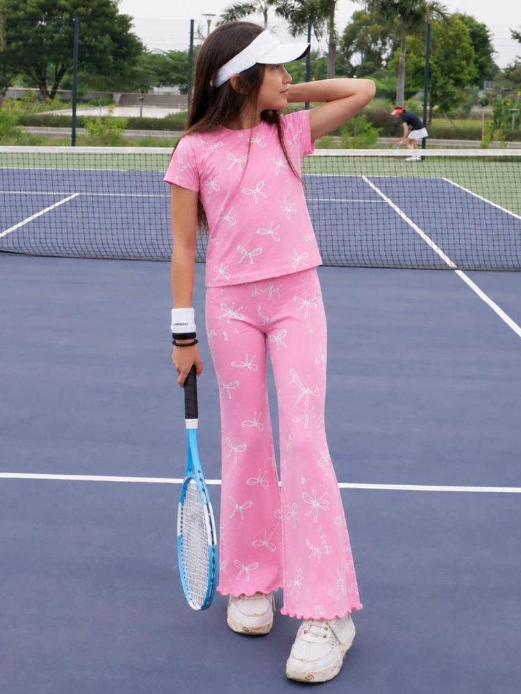 Nap Chief Girls Cotton Official Cartoon Characters and Printed Co ord Set, Tshirt & Flared Pant Set for Casual Wear