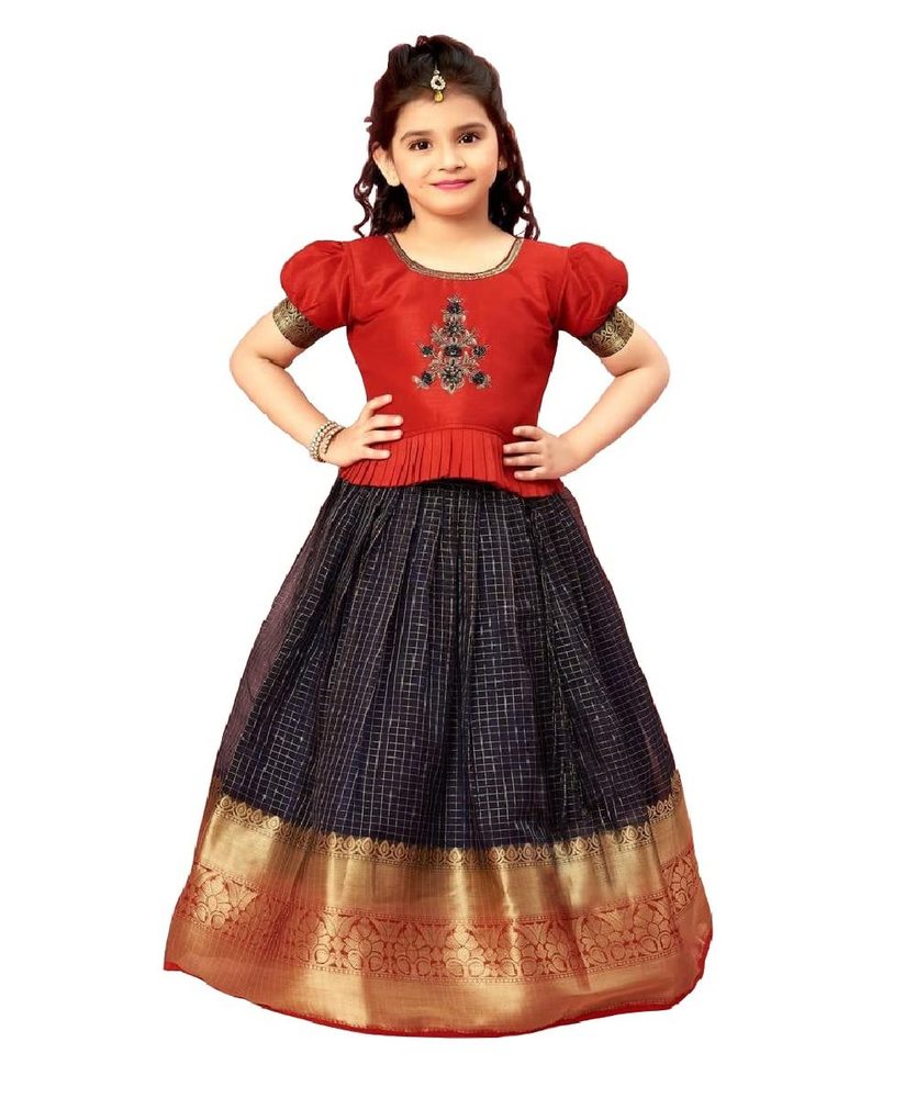 White Button Girls Girls Faux Silk Readymade Lehenga Choli