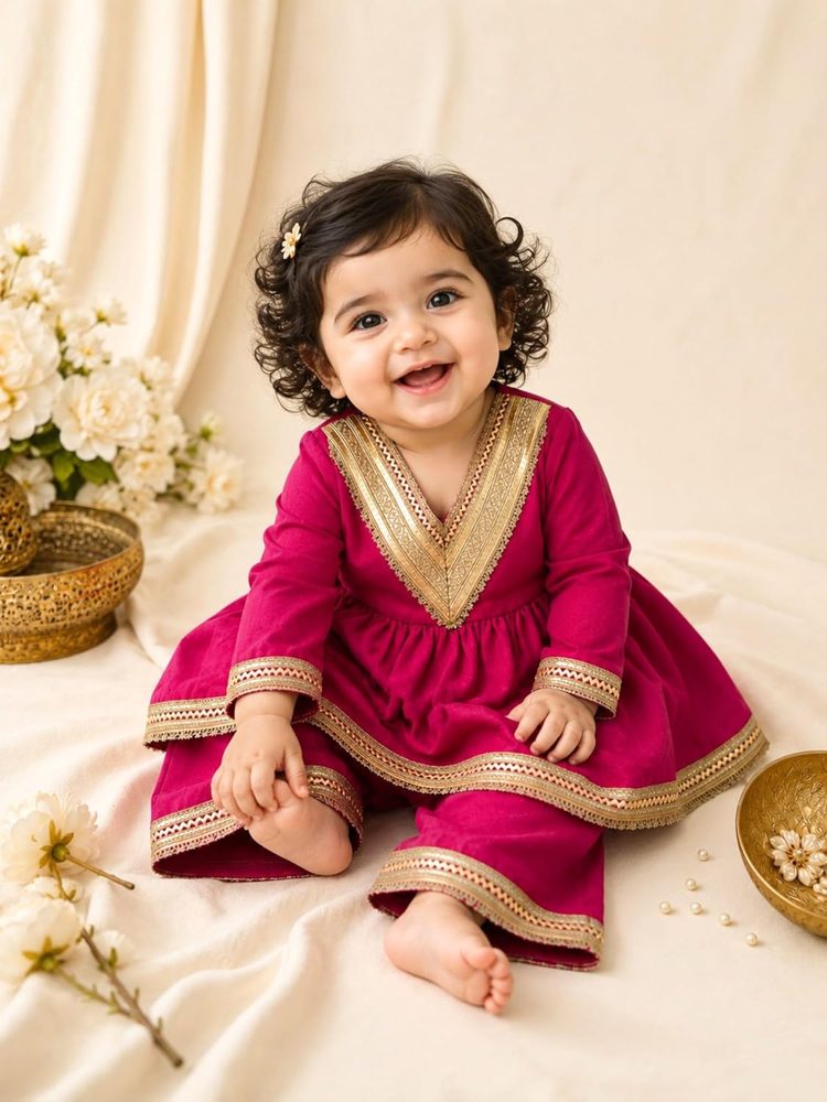 JAGGU Baby Girls Kurti Palazzo Set