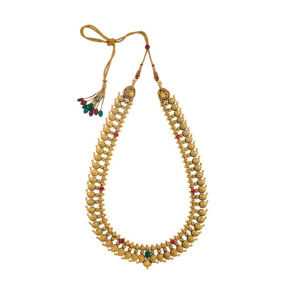 KUSHAL'S Fashion Jewellery Ruby-Green Oxidised Gold Plated 92.5 Silver Temple Long Necklace for Women