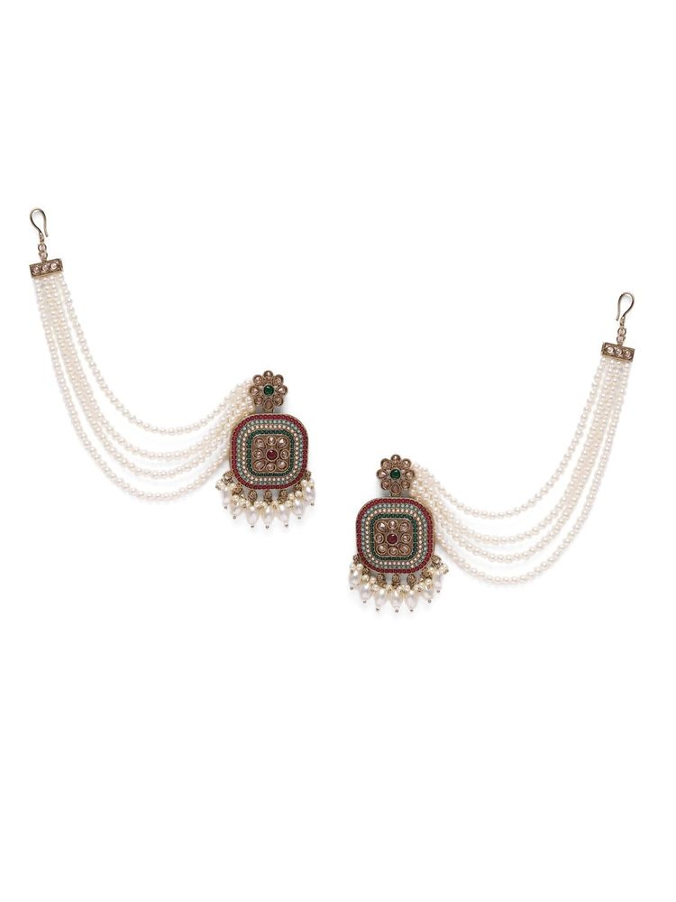 Classic Gold-Plated Multi-Strand Pearl Necklace Set with Earrings & Maang Tikka, Traditional Indian Bridal Jewellery with Polki Accents, and Statement Choker for Festive and Wedding-02