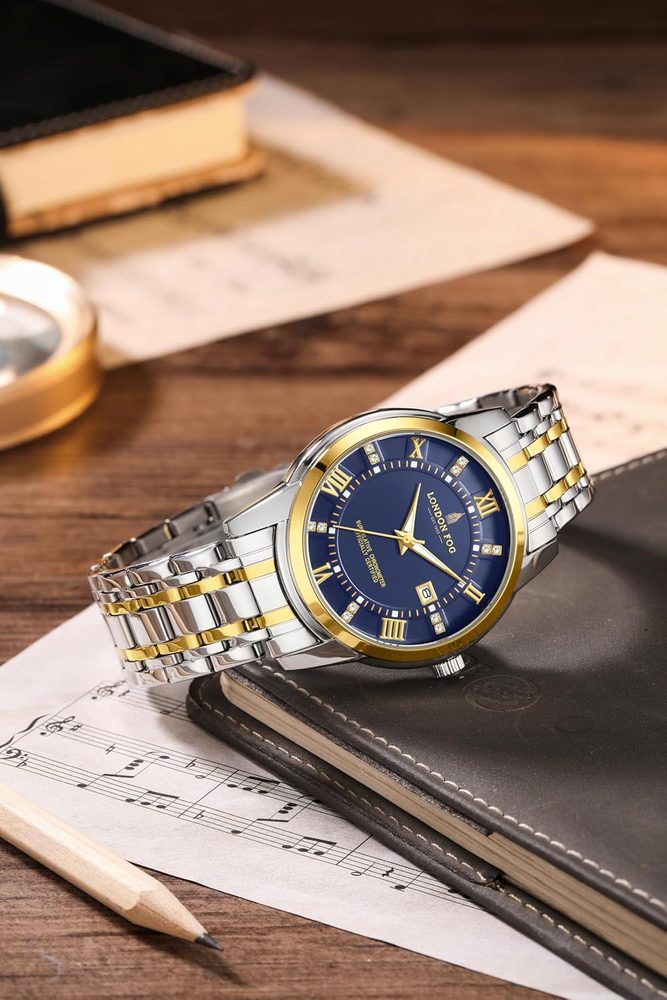 London Fog Regent Collection Analog Quartz Watch for Men with Round Dial and Stainless Steel Strap, Metal Case, Date Display, Luminous Hands & Hour Markers, Water Resistant