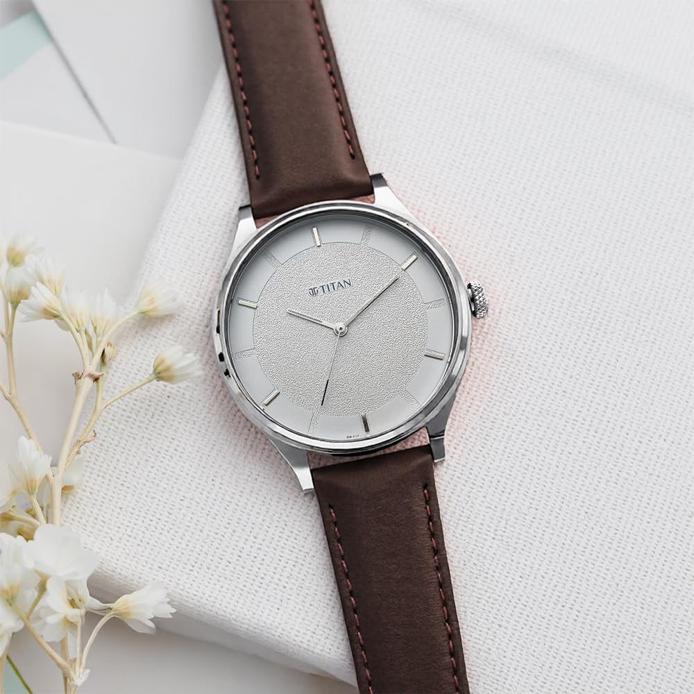 Titan Men's Classic Watch: Gradient Dial & Sleek Markings with Leather Strap-NS1802SL13