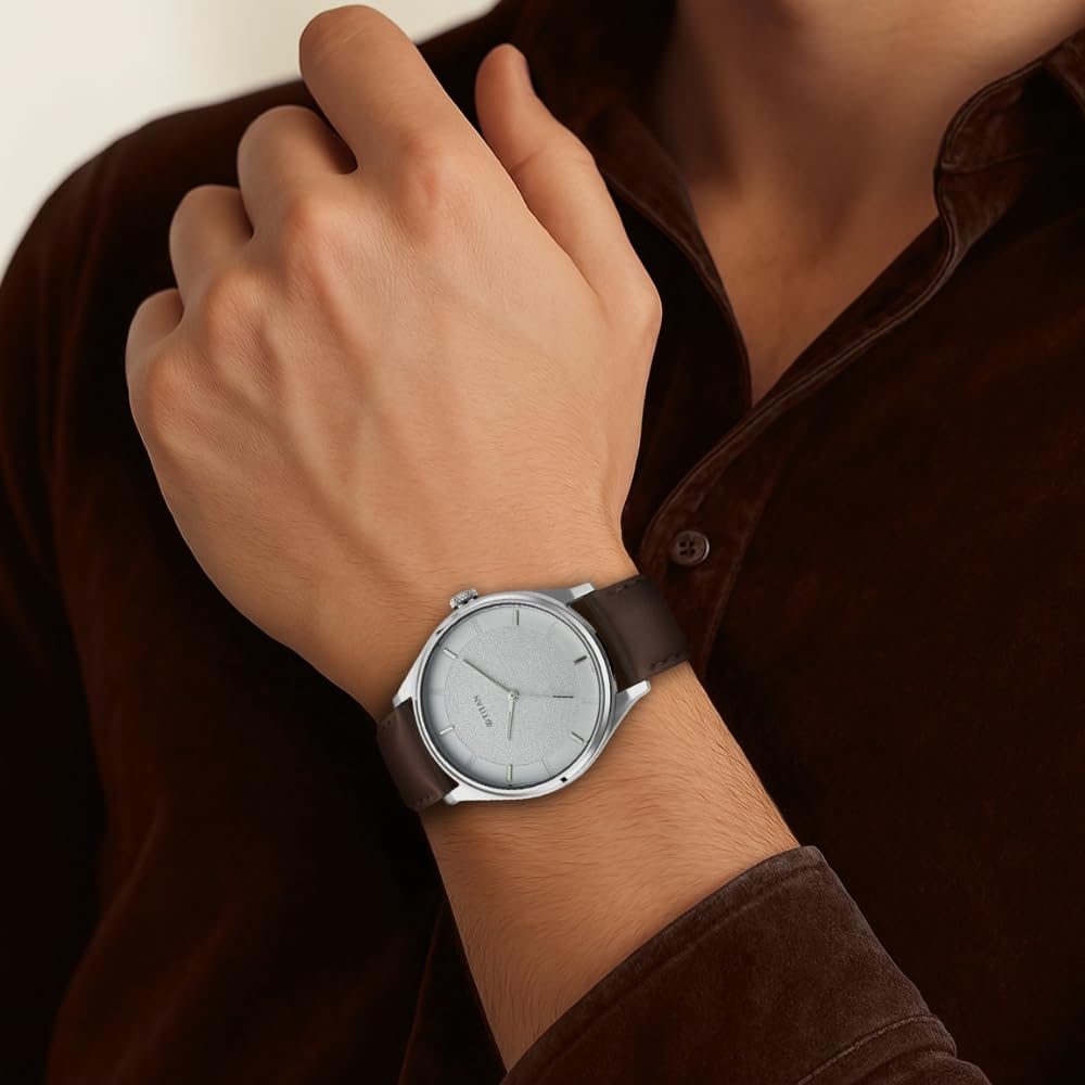 Titan Men's Classic Watch: Gradient Dial & Sleek Markings with Leather Strap-NS1802SL13