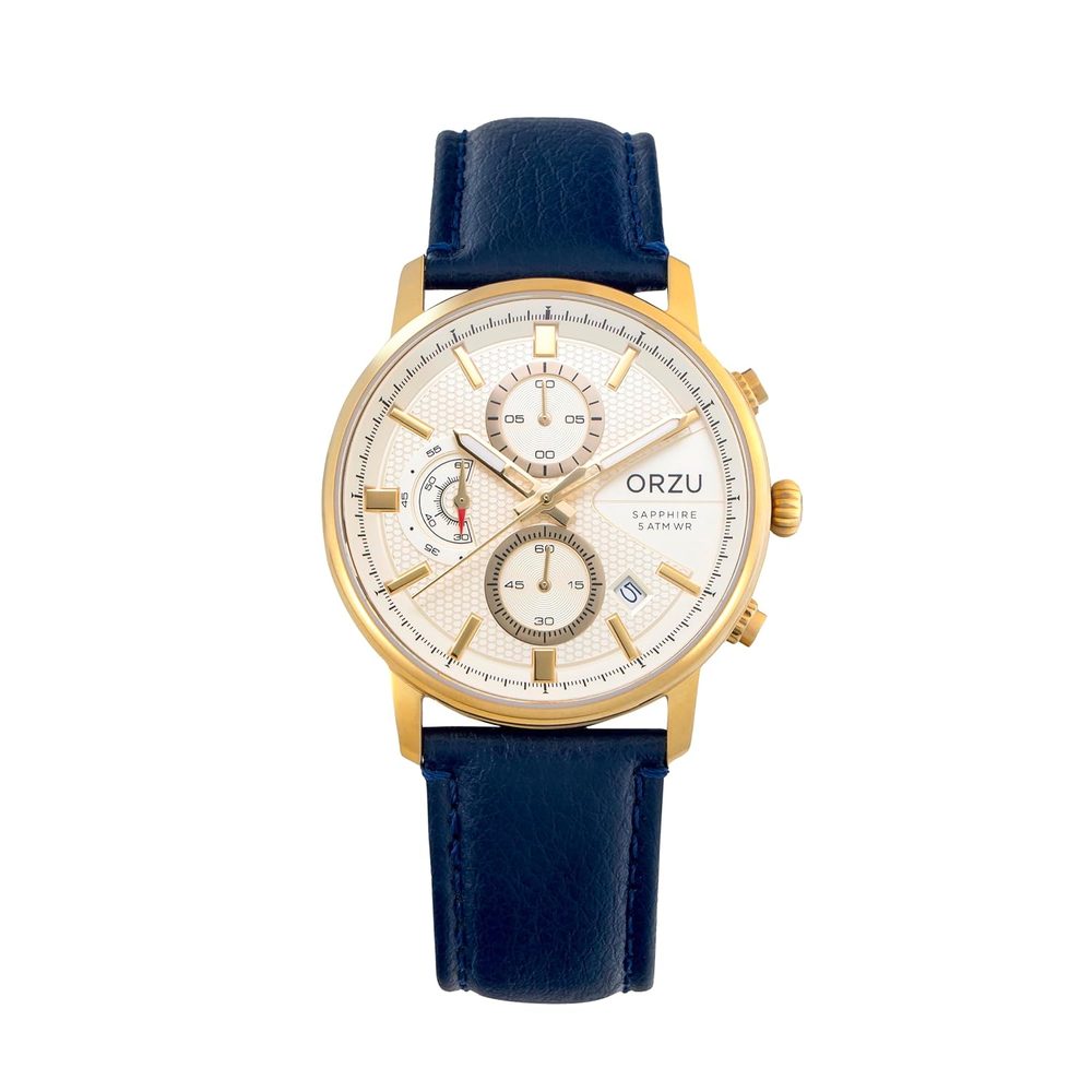 ORZU Analog Men's Watch Stainless Steel Case & Leather Band Sapphire Glass (MC5004)