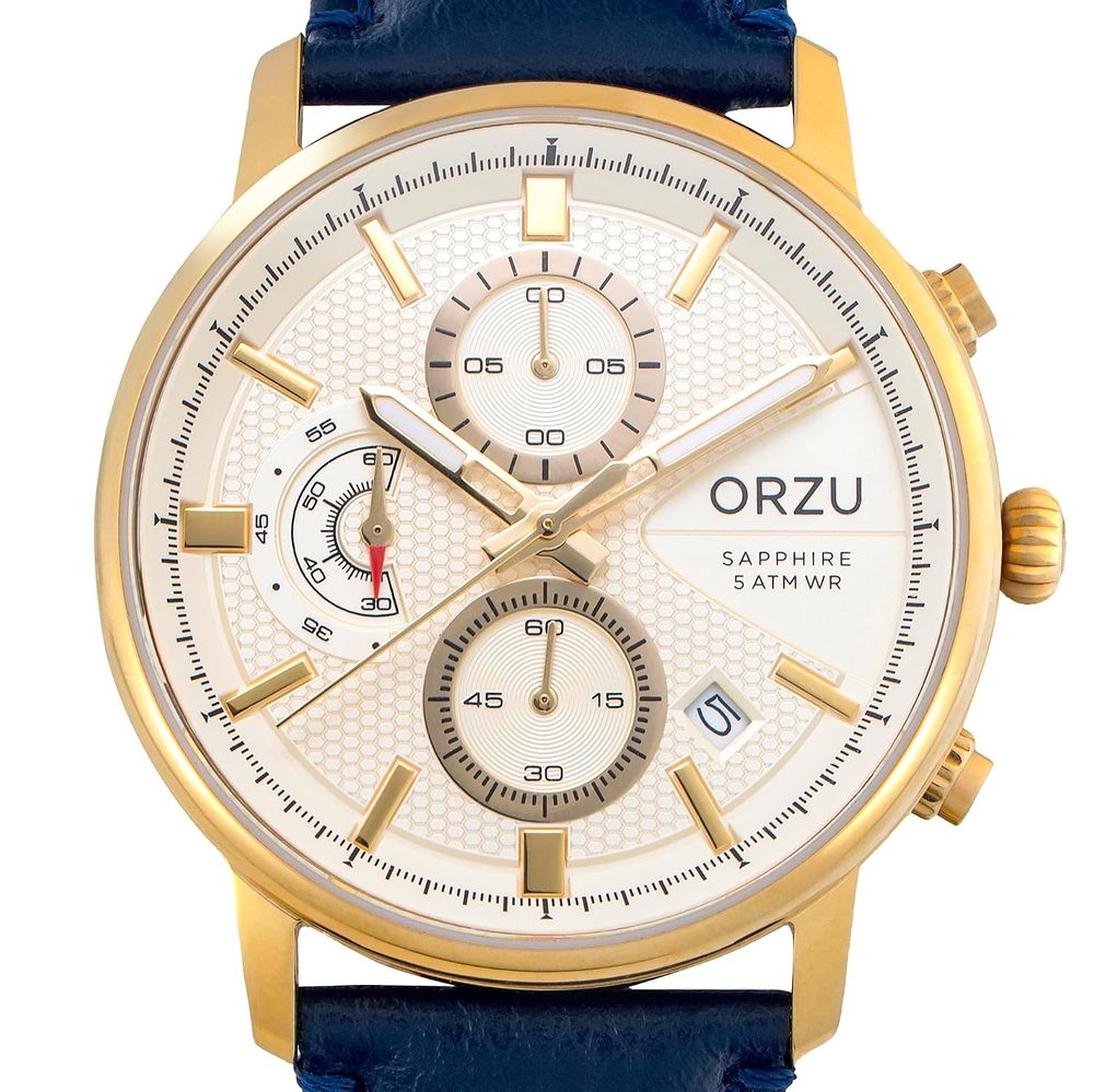 ORZU Analog Men's Watch Stainless Steel Case & Leather Band Sapphire Glass (MC5004)