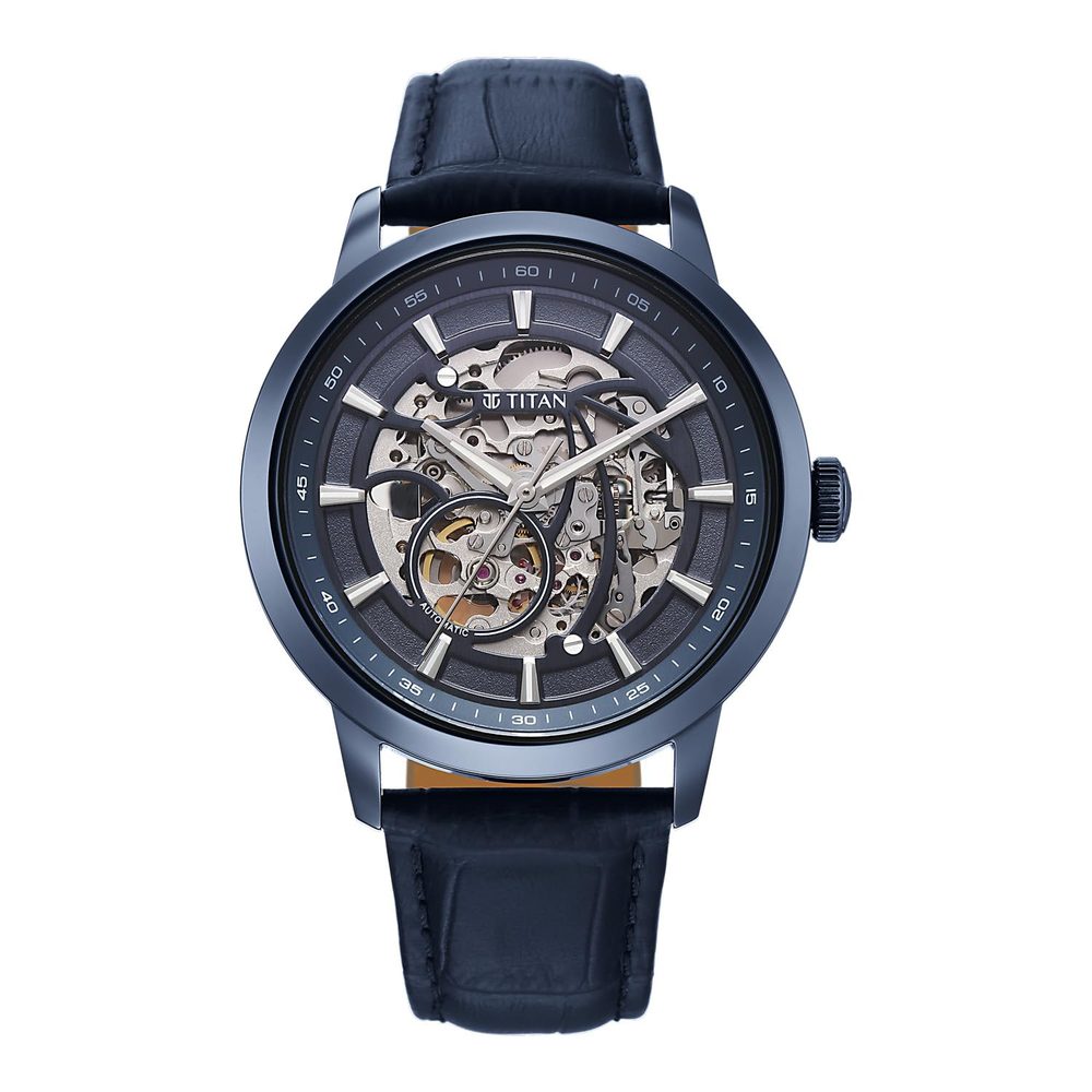 Titan Phoenix Skeletal Automatic Analog with Bluel Leather Strap Watch for Men - 90223QL01