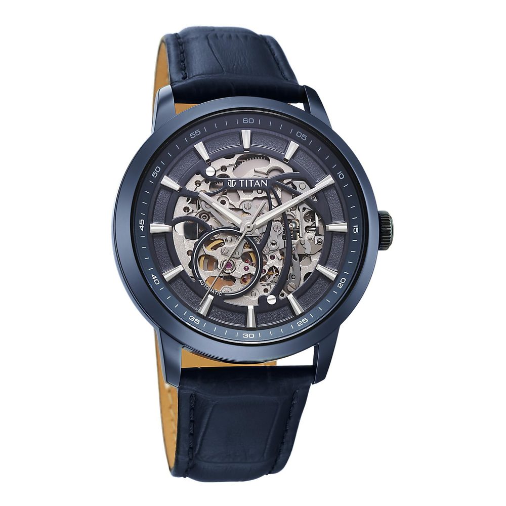 Titan Phoenix Skeletal Automatic Analog with Bluel Leather Strap Watch for Men - 90223QL01