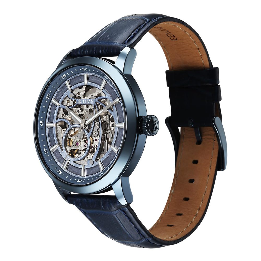 Titan Phoenix Skeletal Automatic Analog with Bluel Leather Strap Watch for Men - 90223QL01