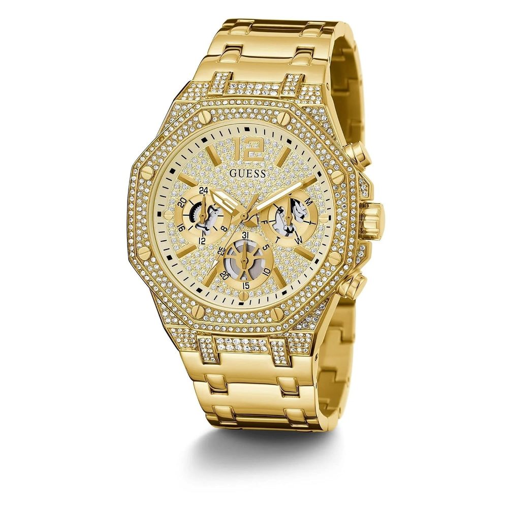 GUESS Momentum Analog Watch for man with Champagne Round Dial & Gold Stainless Steel Bracelet Band Water Resistant Men's Wrist Watches - GW0419G2