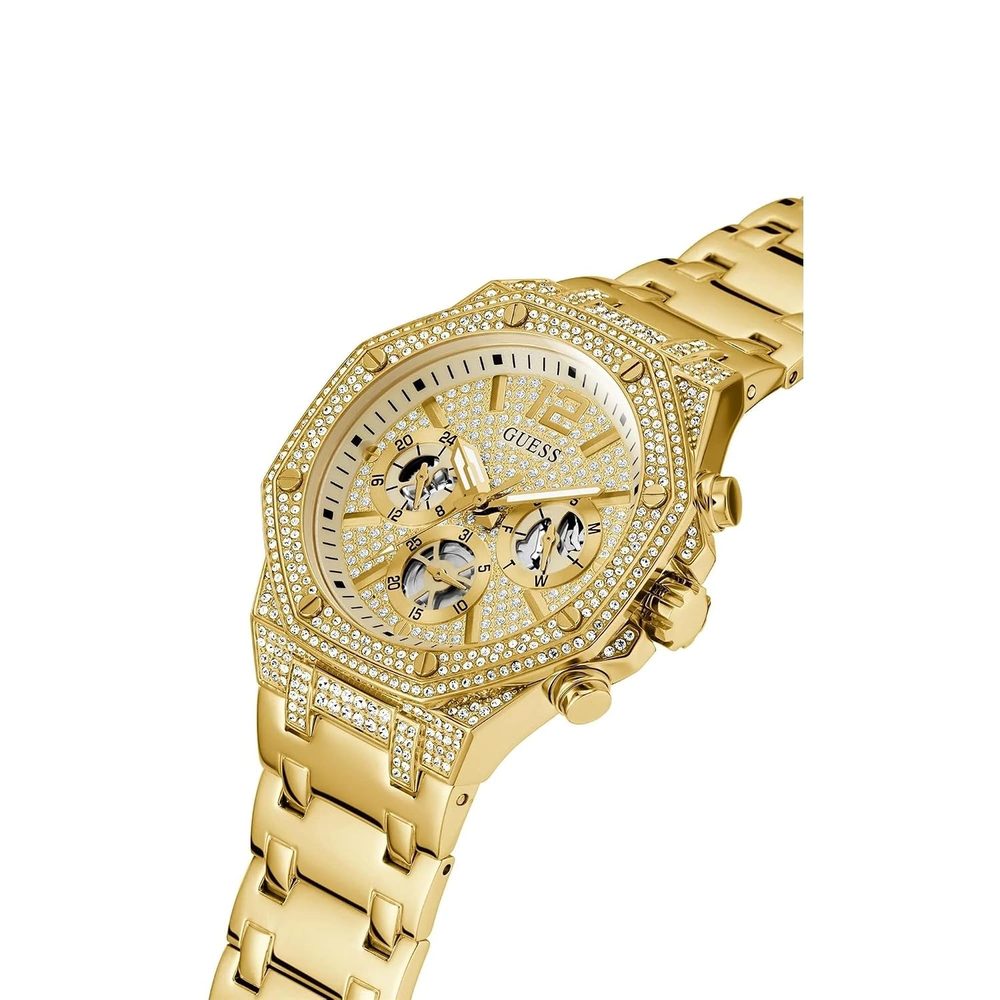 GUESS Momentum Analog Watch for man with Champagne Round Dial & Gold Stainless Steel Bracelet Band Water Resistant Men's Wrist Watches - GW0419G2
