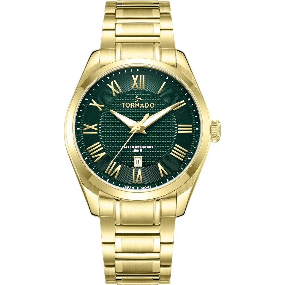 Tornado Celestia Classic Men's Miyota 2115-6 Movement Watch, Analog Display and Solid Stainless Steel, Brushed and Polished Bracelet Strap - T8007-GBGH, Gold