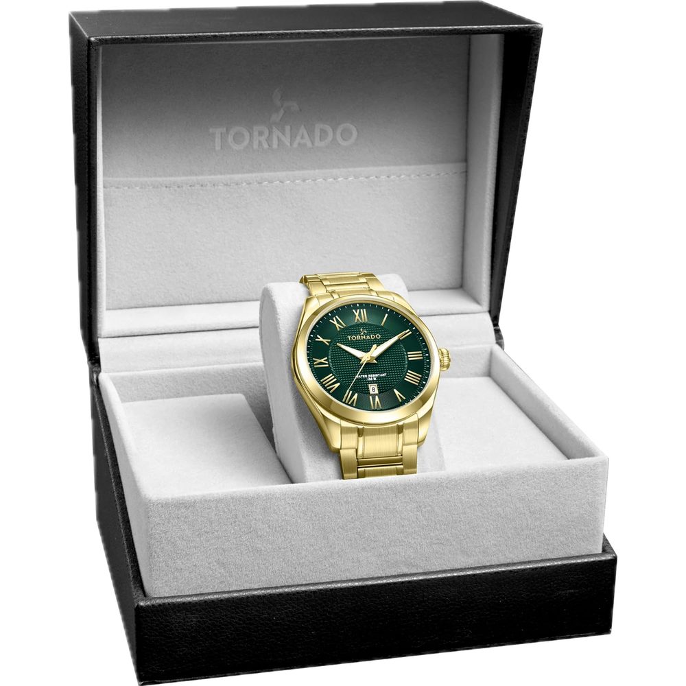 Tornado Celestia Classic Men's Miyota 2115-6 Movement Watch, Analog Display and Solid Stainless Steel, Brushed and Polished Bracelet Strap - T8007-GBGH, Gold