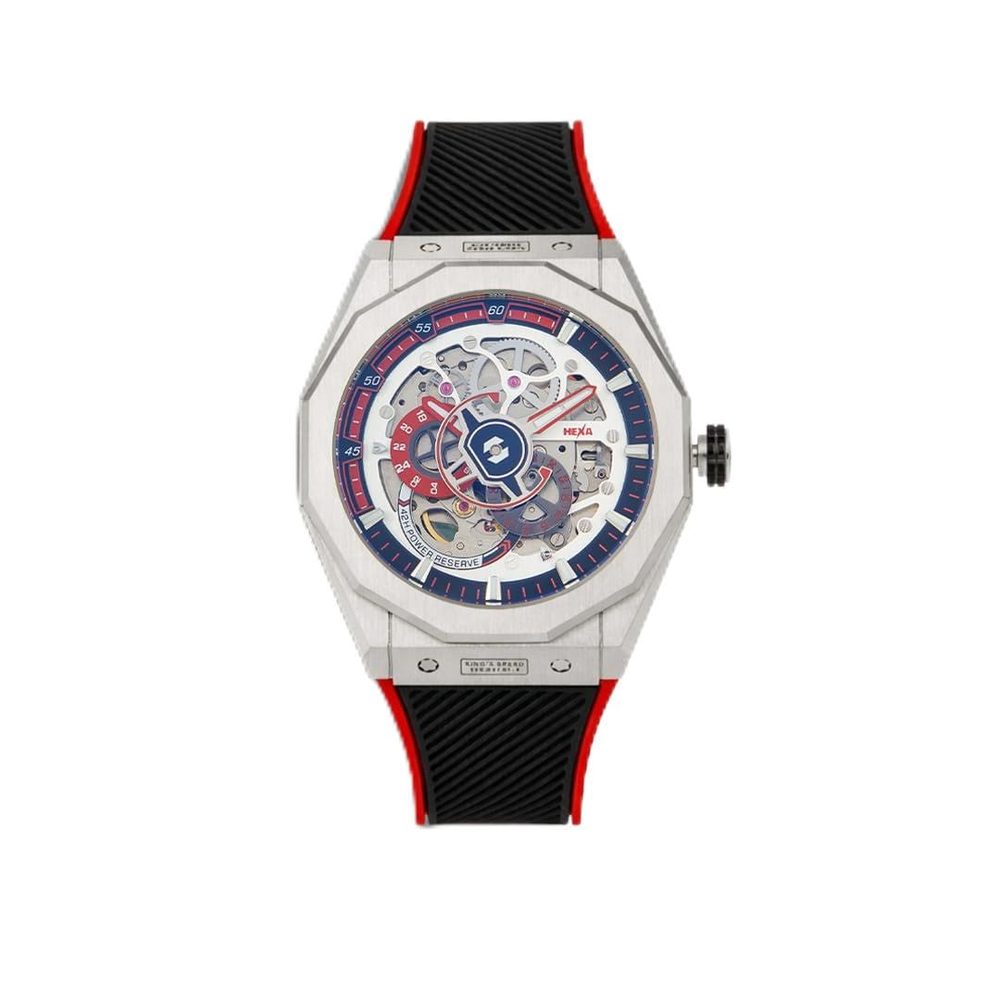 HEXA Vertex Red Skeleton Tonneau Automatic Watch for Men with Miyota Japan Movement| Premium Gift Box Included | Luxury Barrel Shape Analog Designer Sport Watch | Transparent Dial Silicone Strap
