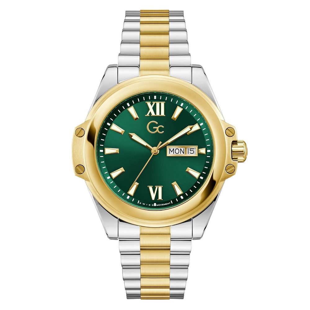 GUESS Collection Bolt Analog Watch for Man with Green Round Dial & Multicolor Stainless Steel Bracelet Band Water Resistant Men's Wrist Watches - Z60002G9