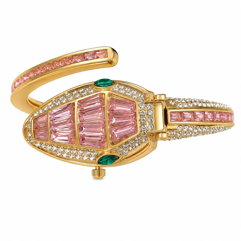 Snake Design Wrap Bracelet Watch for Women | Analog Quartz Watch with White Dial | Adjustable Coil Bracelet Strap | Fashion Jewelry Wrist Watch for Casual Party & Daily Wear | Pink