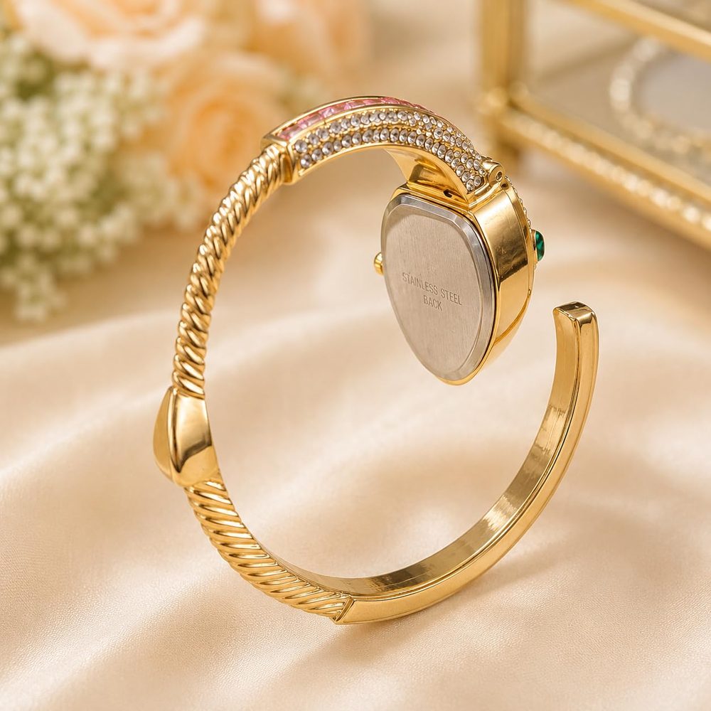 Snake Design Wrap Bracelet Watch for Women | Analog Quartz Watch with White Dial | Adjustable Coil Bracelet Strap | Fashion Jewelry Wrist Watch for Casual Party & Daily Wear | Pink