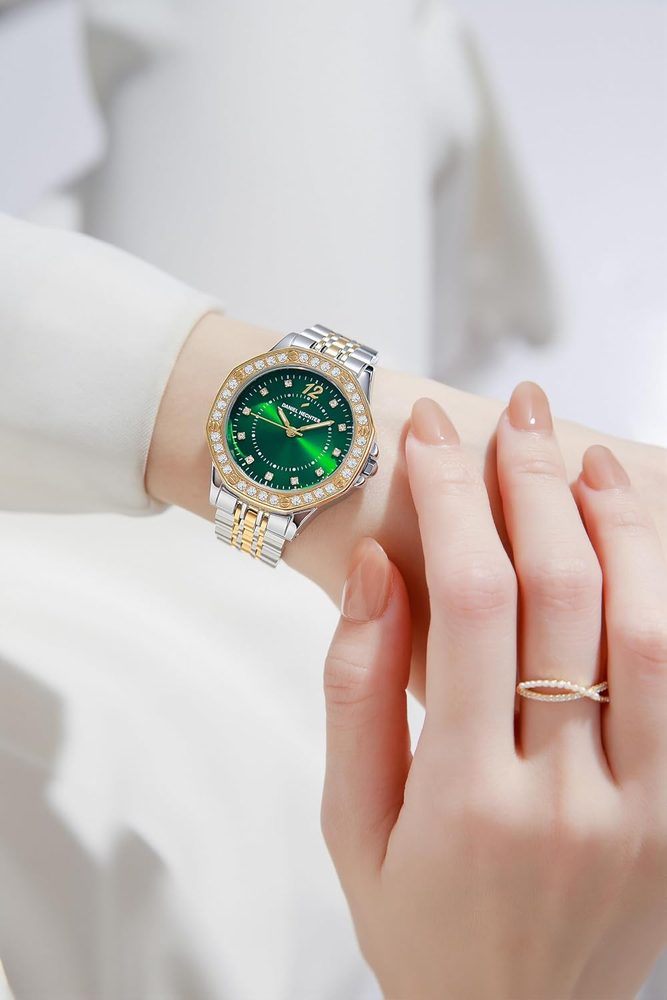 Daniel Hechter Paris Vendome Collection Analog Watch for Women with Round Dial, Crystal Studded Bezel, Crystal Accents and Stainless Steel Strap - DHW2009
