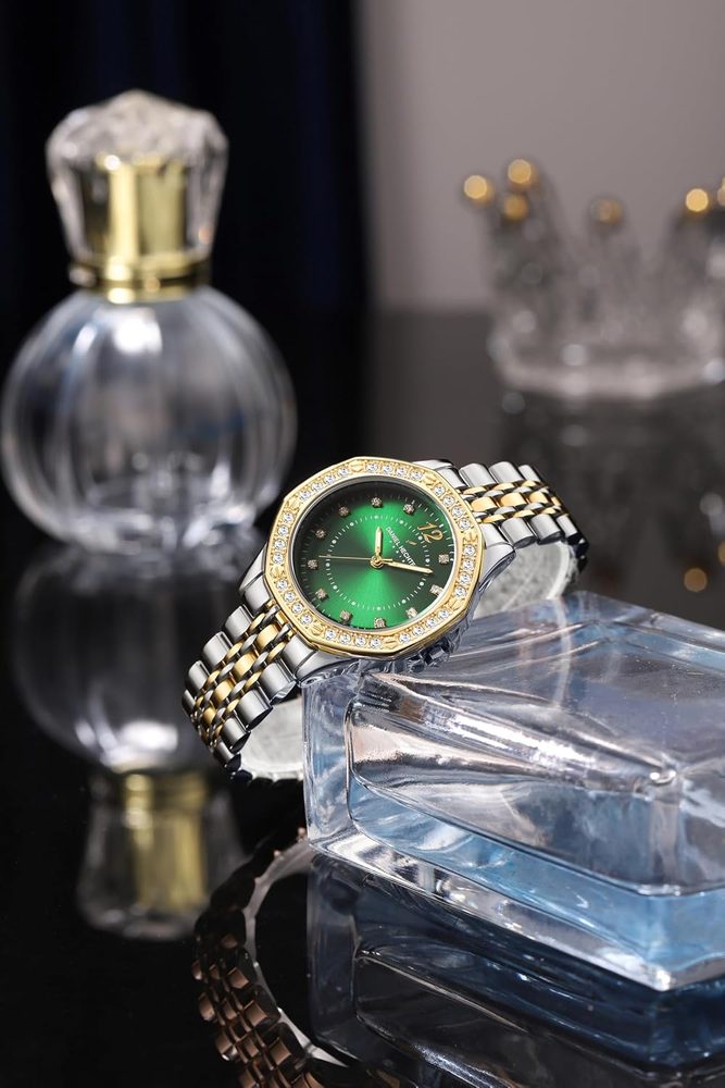 Daniel Hechter Paris Vendome Collection Analog Watch for Women with Round Dial, Crystal Studded Bezel, Crystal Accents and Stainless Steel Strap - DHW2009