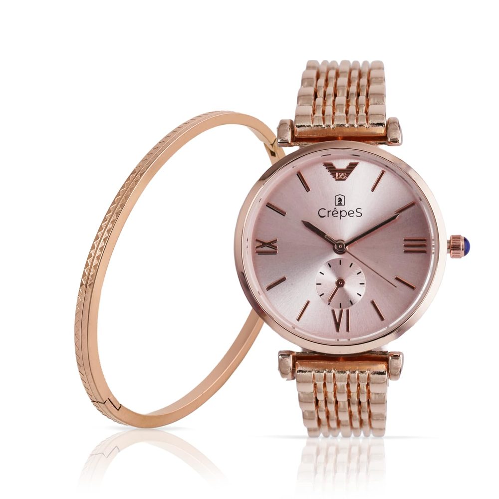 CrepeS Stylish Amara Analog Watch & Zigzag Bracelet Stack for Women