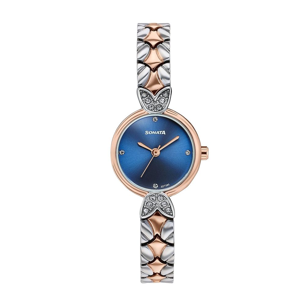 Sonata Women’s Vintage Style Blue Blue dial Bracelet Watch - 87124KM02