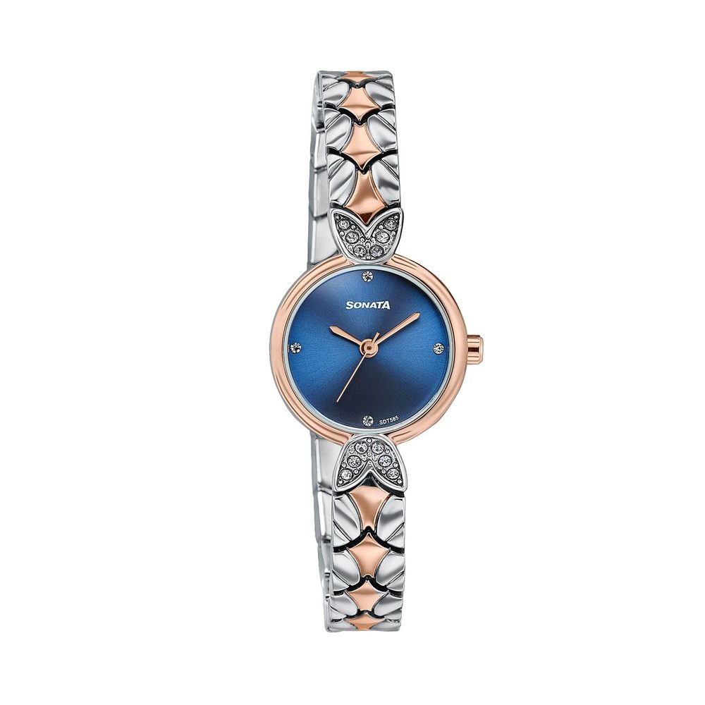 Sonata Women’s Vintage Style Blue Blue dial Bracelet Watch - 87124KM02