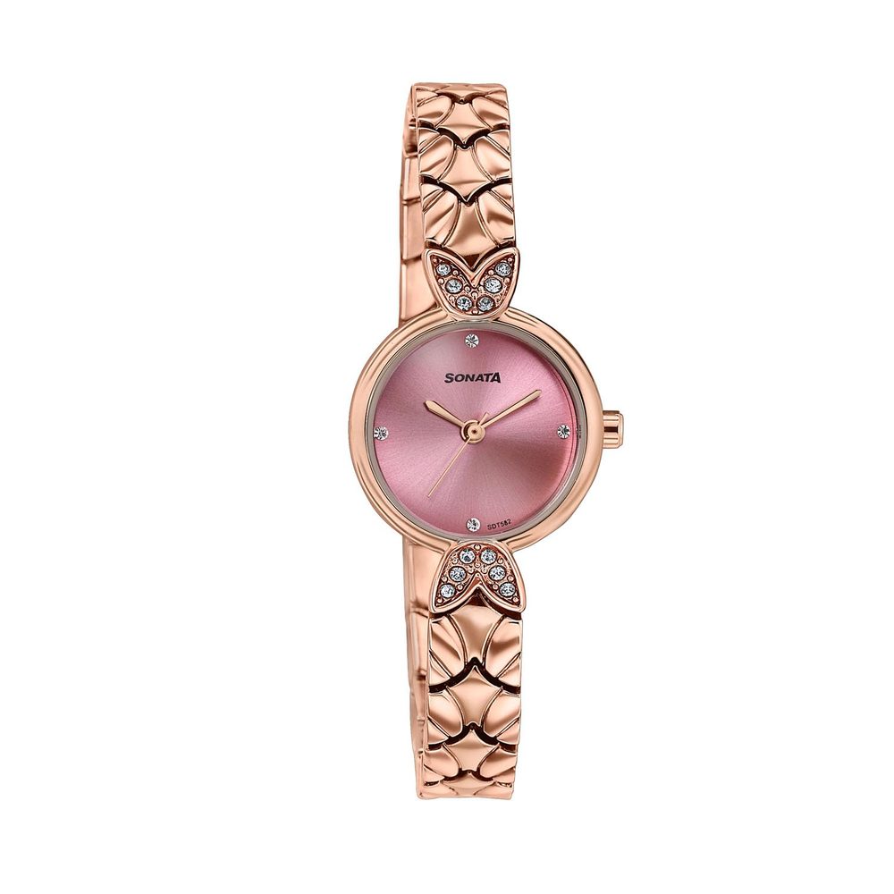 Sonata Women’s Vintage Style Pink dial Bracelet Watch - 87124WM06
