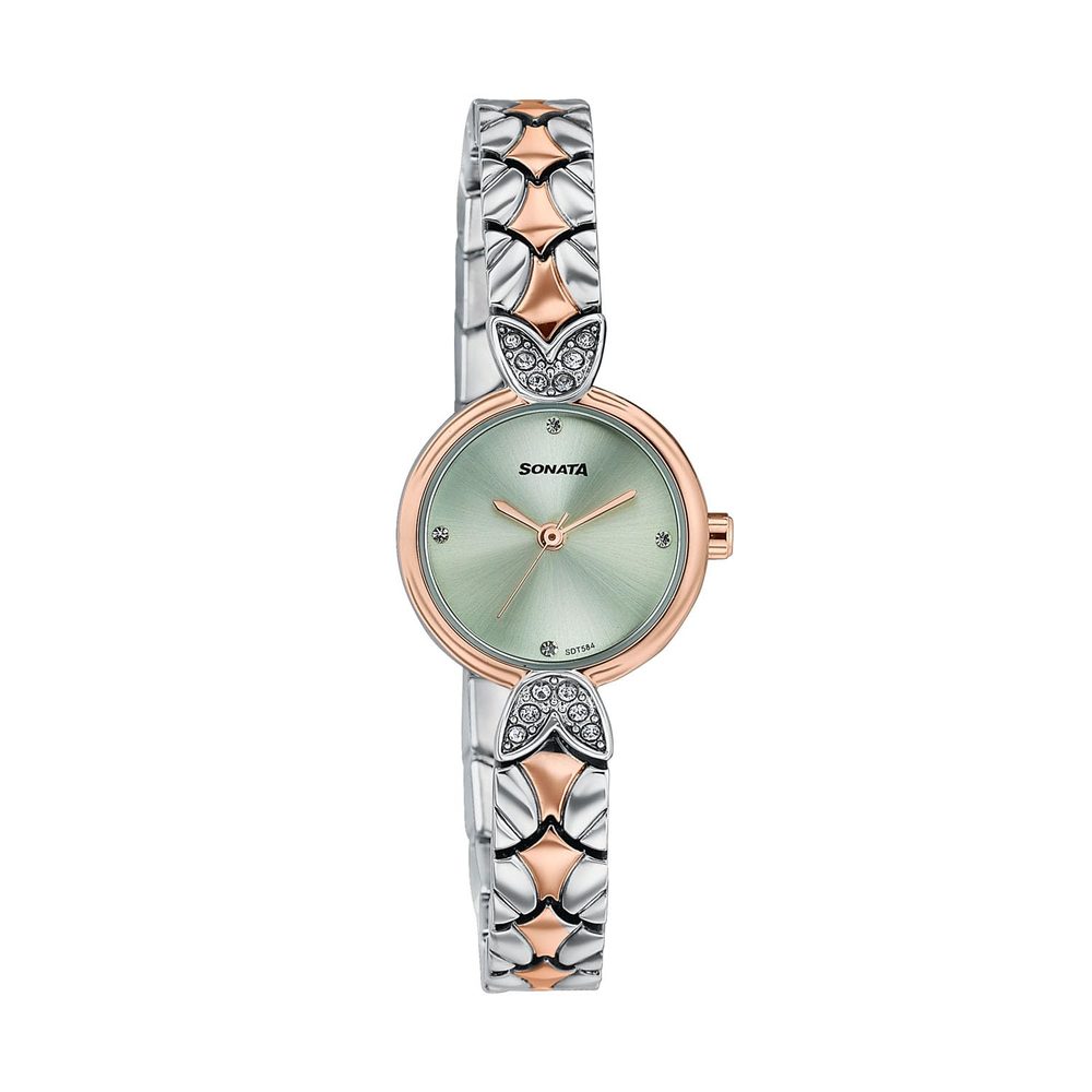 Sonata Women’s Vintage Style Pastel Green dial Bracelet Watch - 87124KM01