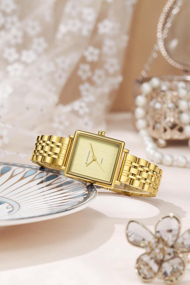 Giordano Analog Quartz Watch Gift Set for Women – 3 Piece Combo with Rose Gold Mother of Pearl Fan Pendant Necklace & Crystal Heart Charm Bangle Bracelet, Fashion Jewelry Set - GZ-60180