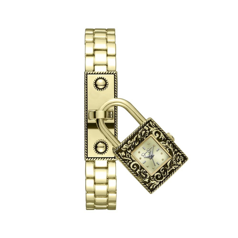 Jessica Simpson Locket Charm Watch for Women - Silver Bracelet, 20mm Square Case, Analog Quartz Movement, Adjustable Metal Band, Gift Box Included (Silver)