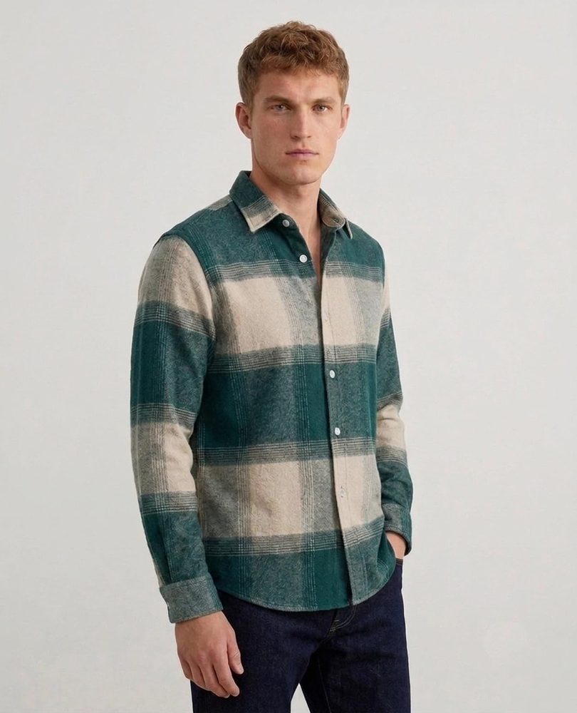 DEEMOON Men's Premium Cotton Blend Printed Checkered Shirt