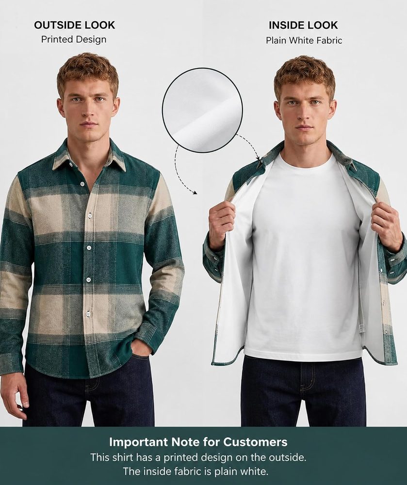 DEEMOON Men's Premium Cotton Blend Printed Checkered Shirt