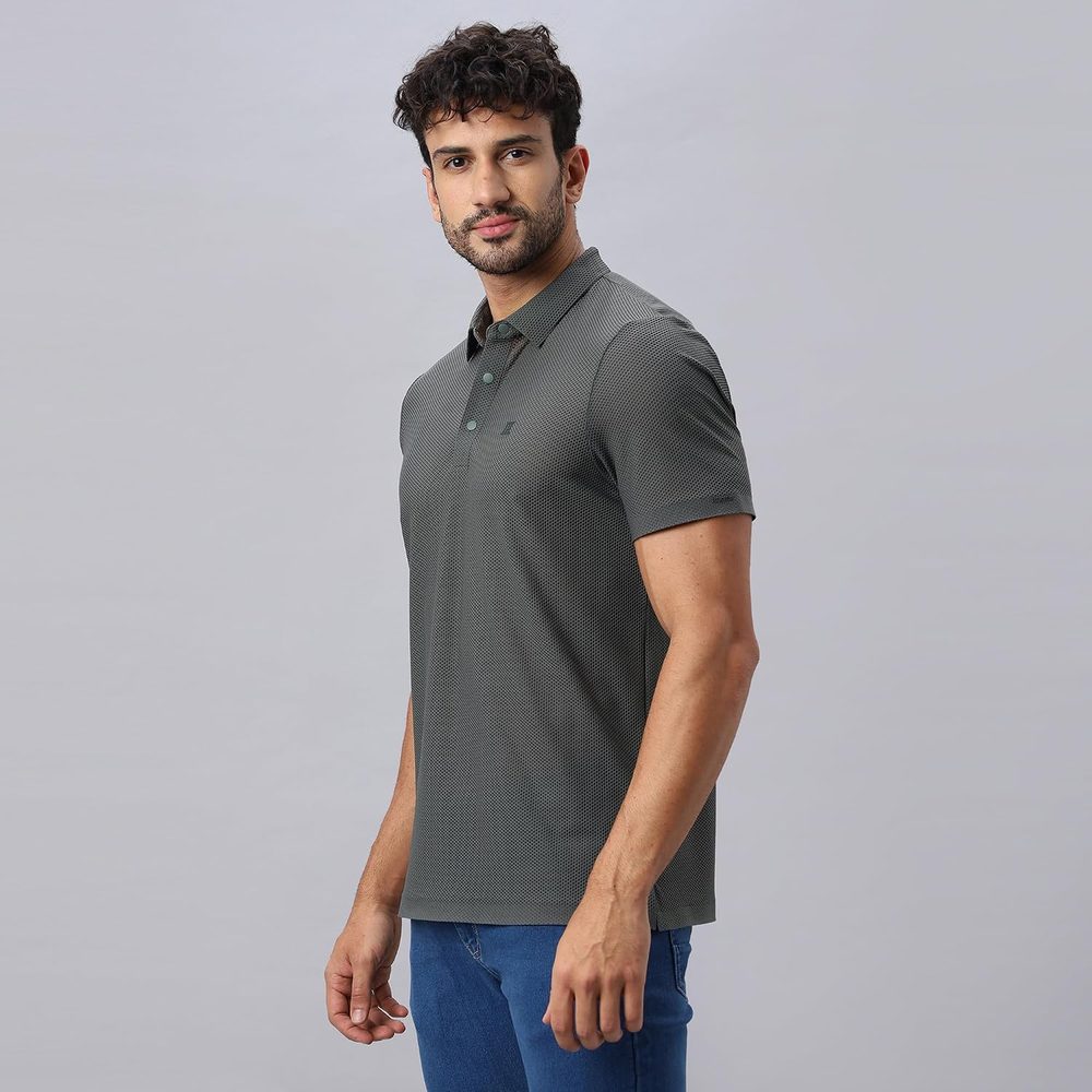 HEKTOR Men’s Bonded Snap Button Polo Bubble Jacquard