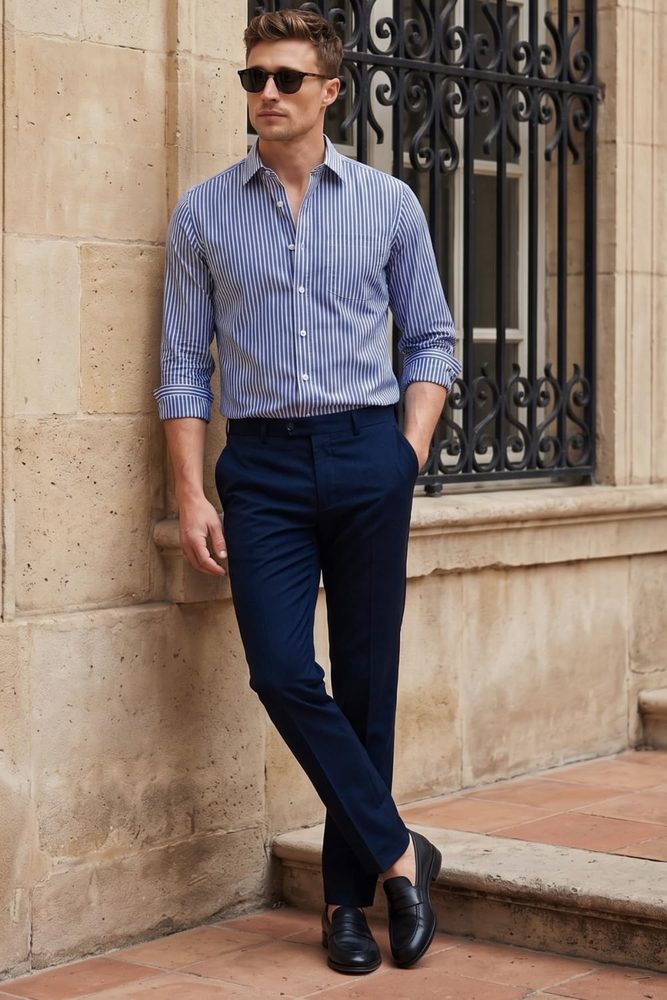 Louis Philippe Men's Easy to Iron Everyday wear Premium Cotton Full Sleeve Stripe Formal Shirt Slim Fit