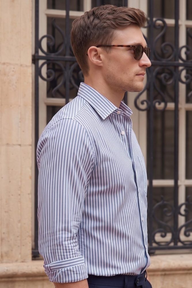 Louis Philippe Men's Easy to Iron Everyday wear Premium Cotton Full Sleeve Stripe Formal Shirt Slim Fit