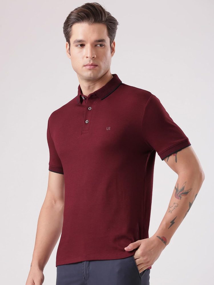 TURMS Men's Modal Solid Polo T-Shirt, Odor Control, Stretchable & Breathable, Jacquard Collared Neck, Half Sleeve