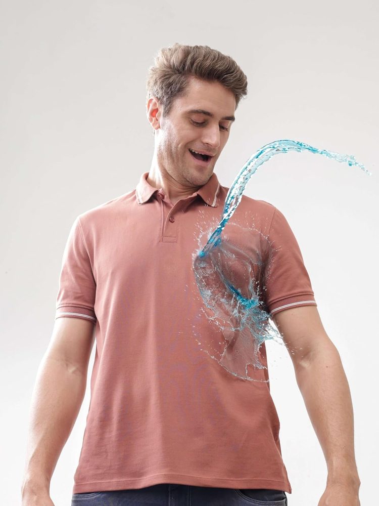TURMS Men's Solid Polo T-Shirt, Odor Control, Stretchable & Breathable, Cotton Rich Fabric, Collared Neck, Half Sleeve