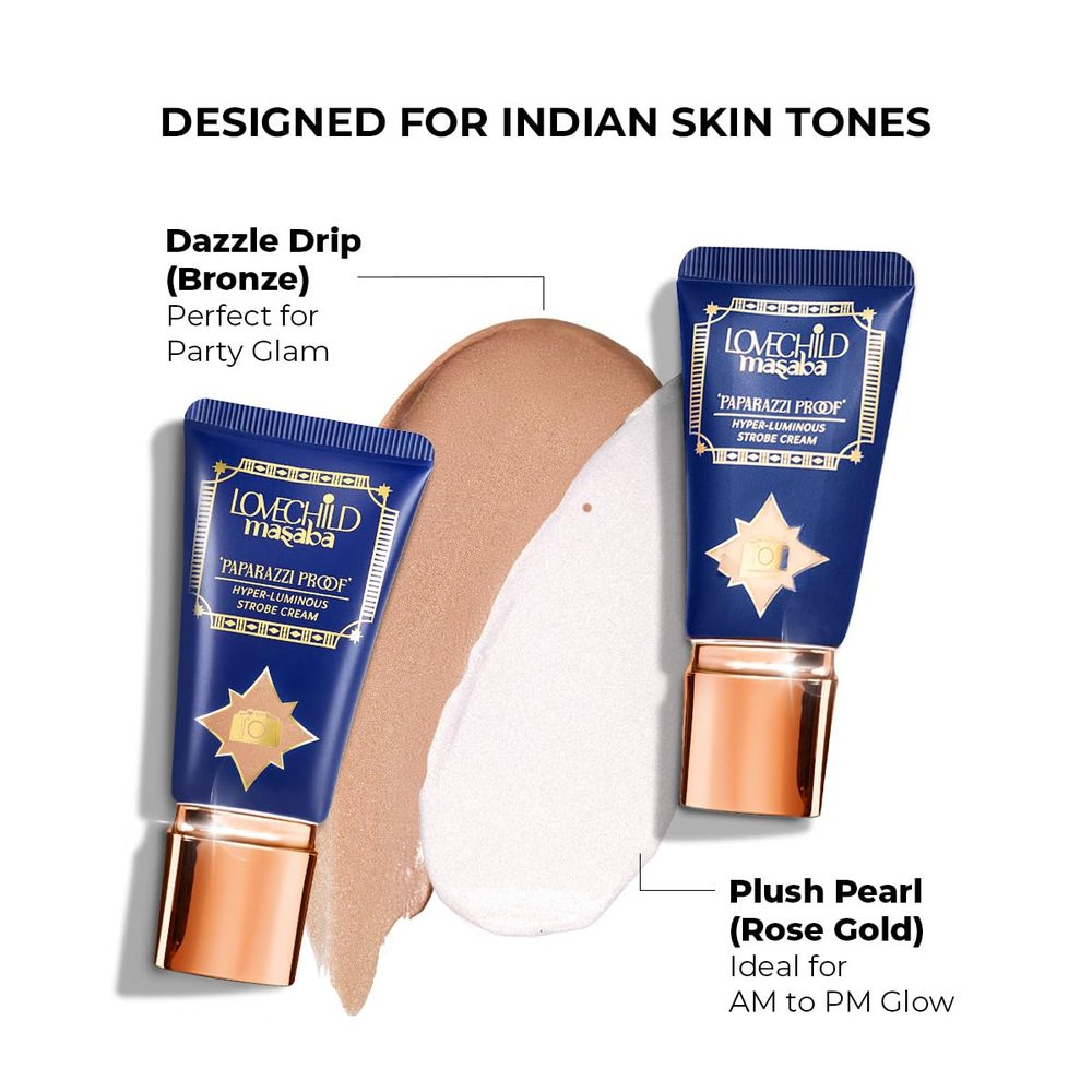 LoveChild Masaba Strobe Cream- Rose Gold (Plush Pearl), Hyper-Luminous Glow, Enriched with Hyaluronic Acid, Ceramides & Niacinamide, Moisturizing, Skin Brightening & Glowing Makeup Base, 30 g