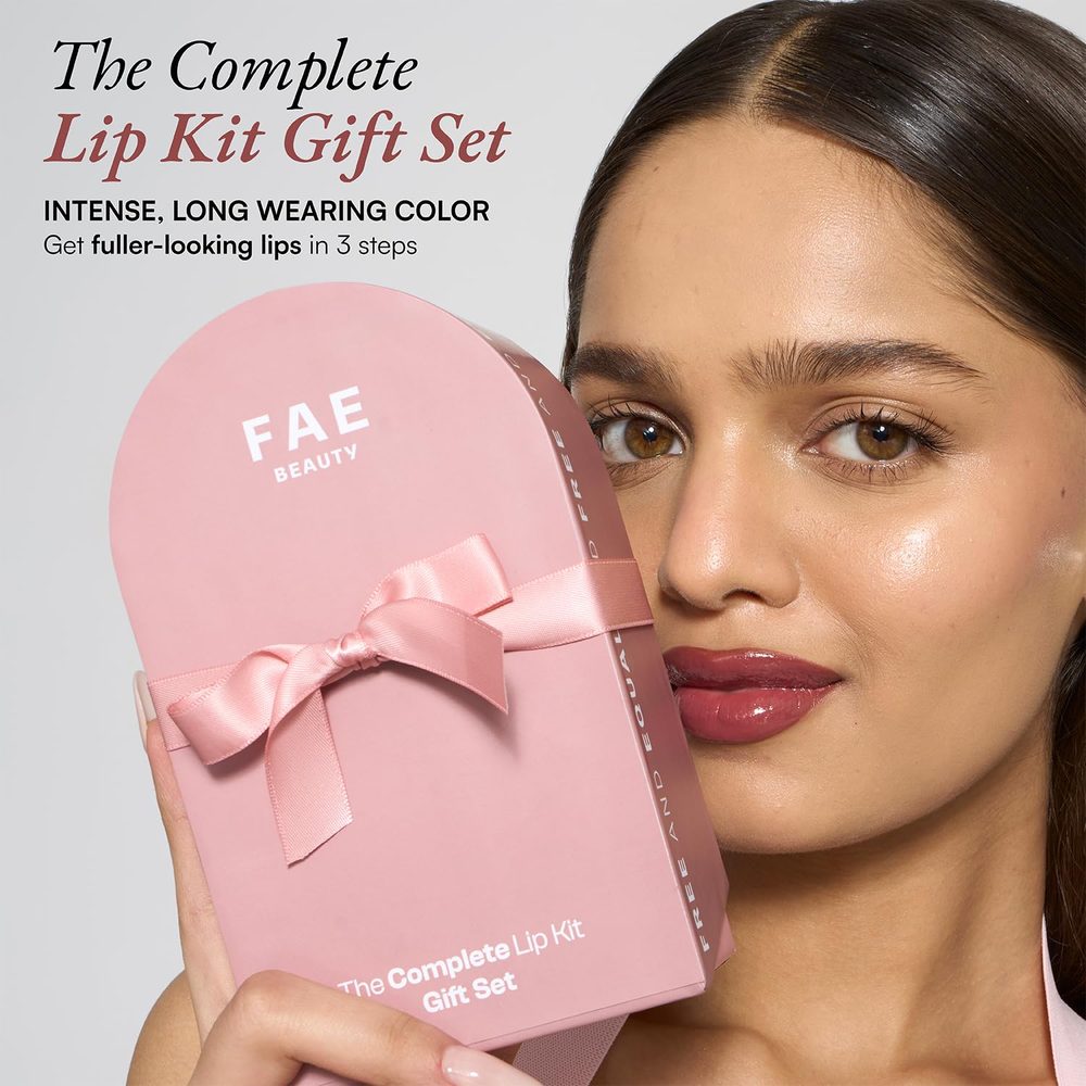 FAE Beauty The Complete Lip Kit Gift Set | Consists of 3 bestsellers - Re:Define Lip Liner, Lip Whip & Peptide Glaws Gloss | Shades - Borderline, Screw, Living