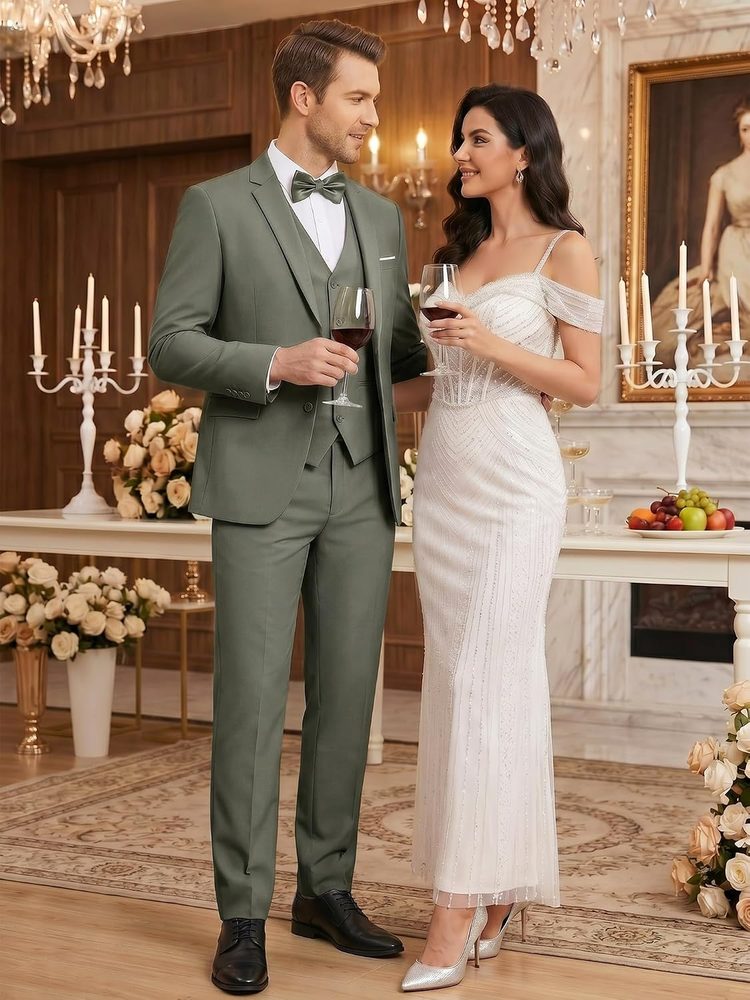 WEEN CHARM Men's 3-Piece Slim Fit Suit Set-2-Button Blazer,Vest & Pants-Formal Wedding,Prom,Party & Business Tuxedo