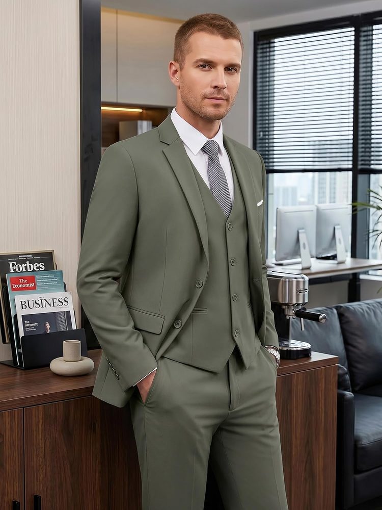 WEEN CHARM Men's 3-Piece Slim Fit Suit Set-2-Button Blazer,Vest & Pants-Formal Wedding,Prom,Party & Business Tuxedo