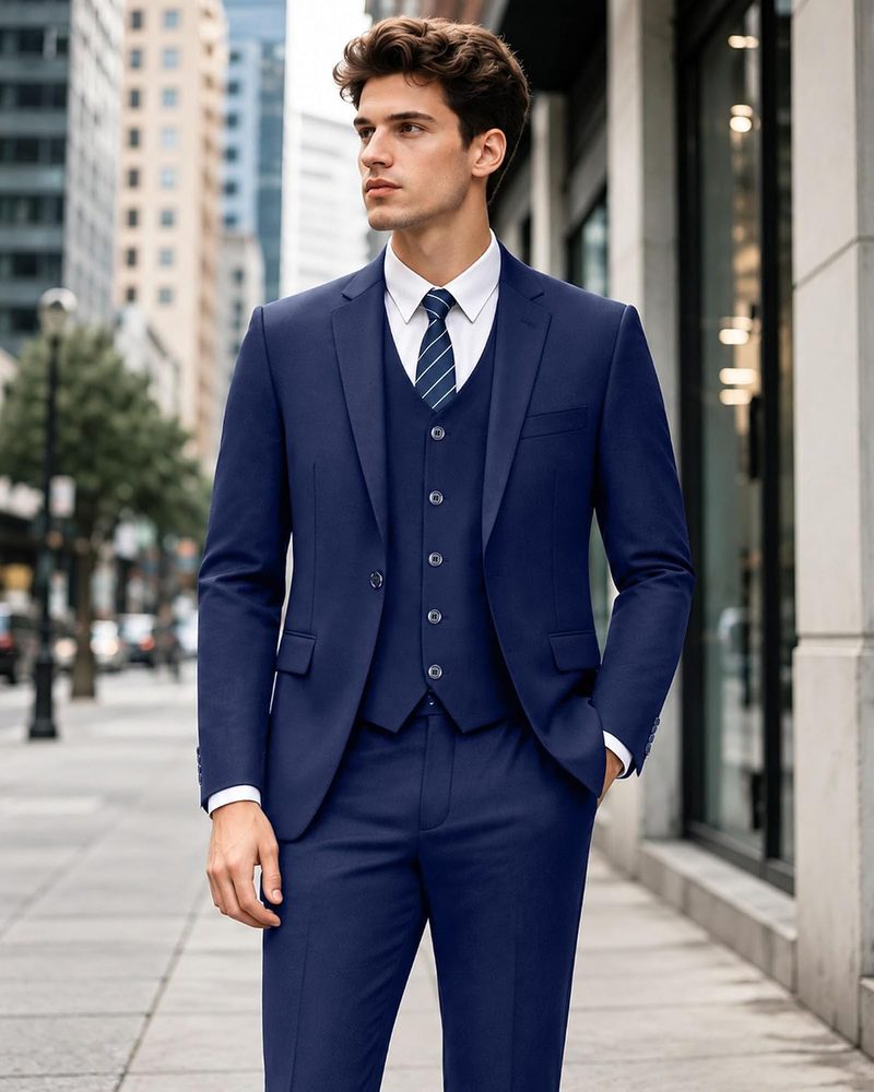 LUPURTY Men's 3 Piece Suit, One Button Slim Fit Tuxedo