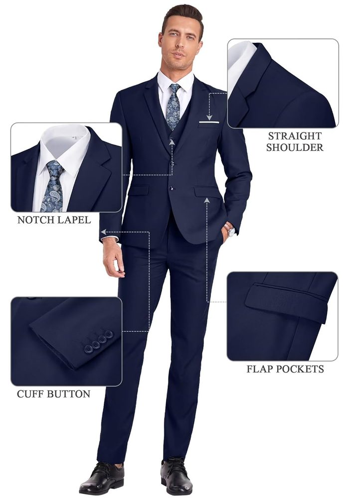 Men Suit 3 Pieces Slim Fit Jacket Vest Pant with Tie